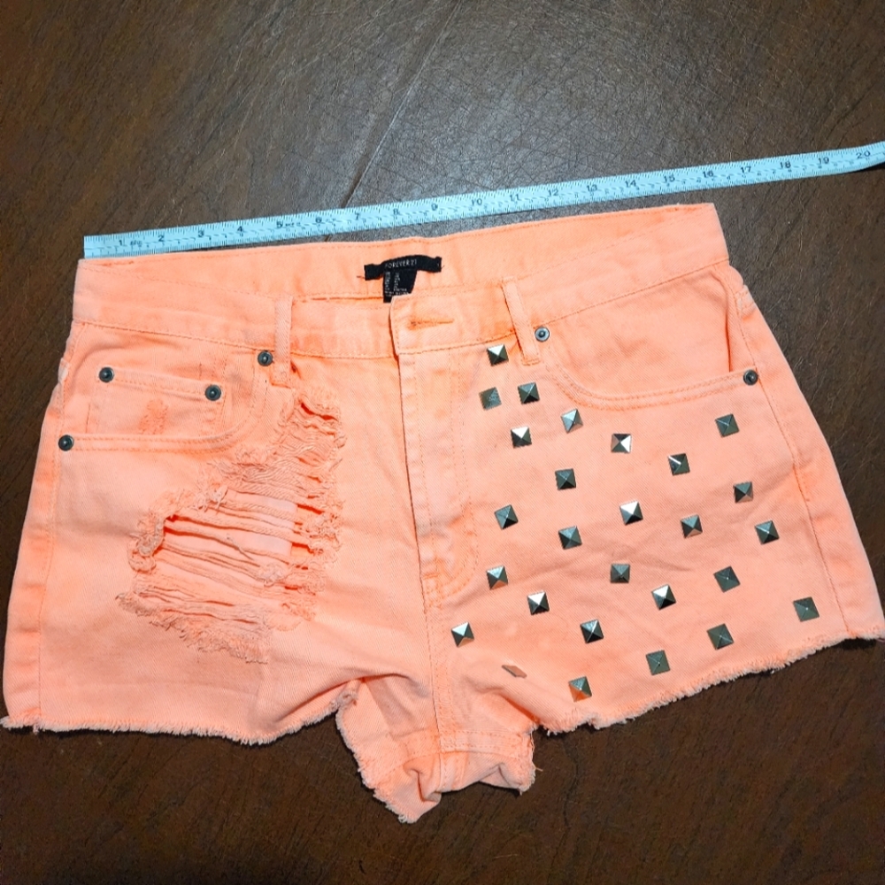 Studded Peach / Salmon Women's Jeans Shorts - Picture 3 of 7